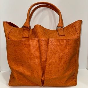 Neiman Marcus Orange Faux Snakeskin Tote Bag